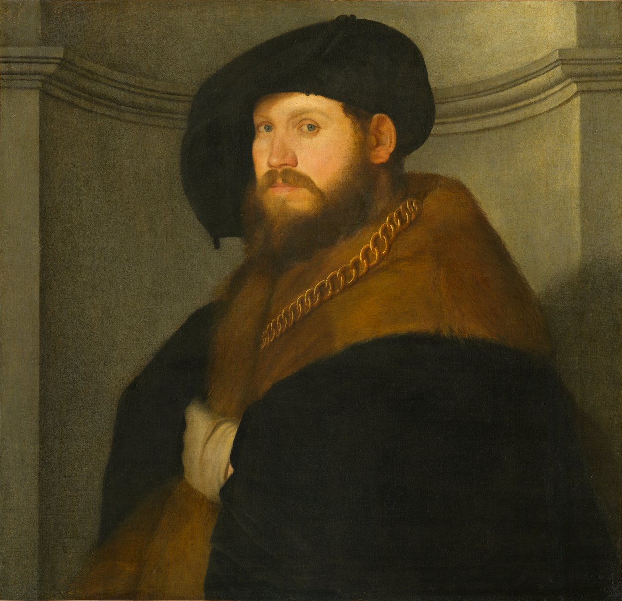 Portrét gentlemana se zlatým řetězem, cca 1525-1530 (olej na plátně) od Giovanni de Busi Cariani