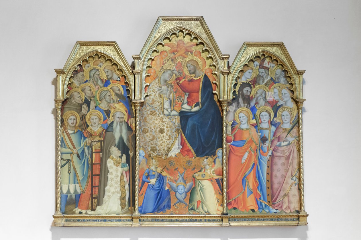 Korunovace Panny Marie a svatých, konec 14. století (dřevomalba) od Giovanni del Biondo dal Casentino