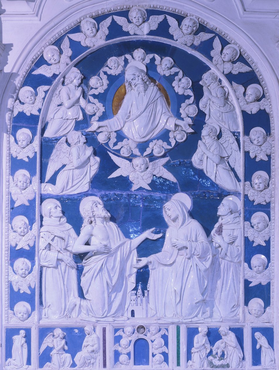 Madona mezi svatými Františkem, Dominikem a Bernardem, Giovanni della Robbia (1469-1529), kostel San Francesco in Foiano della Chiana, Toskánsko od Giovanni della Robbia