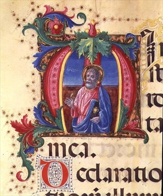Ms 542 f.31r Historická iniciála „H“ zobrazující mužského světce z žaltáře napsaného Donem Appianem z kostela Badia Fiorentina, Florencie od Giovanni di Guiliano Boccardi