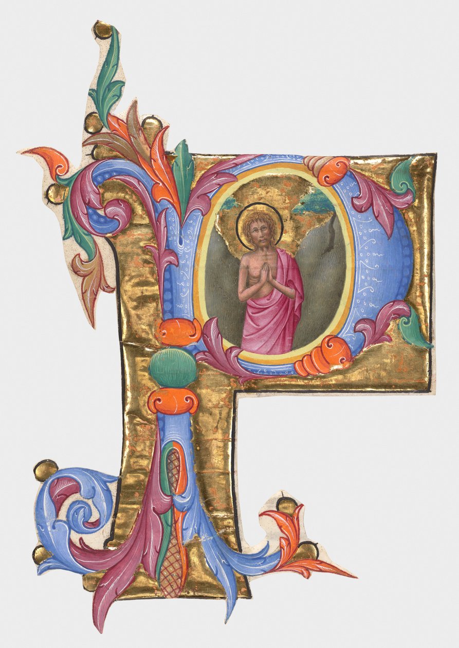Initiale P: Johannes der Täufer, Ausschnitt aus einem Graduale od Giovanni di Paolo
