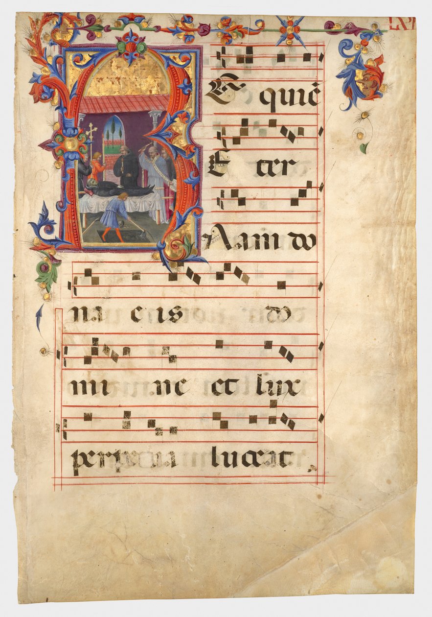 Initiale R: Eine Beerdigungsszene od Giovanni di Paolo
