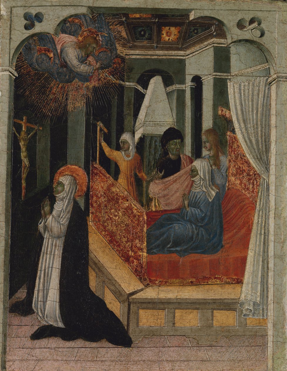 Svatá Kateřina Sienská prosící Krista, aby vzkřísil její matku, ca. 1447-65. od Giovanni di Paolo
