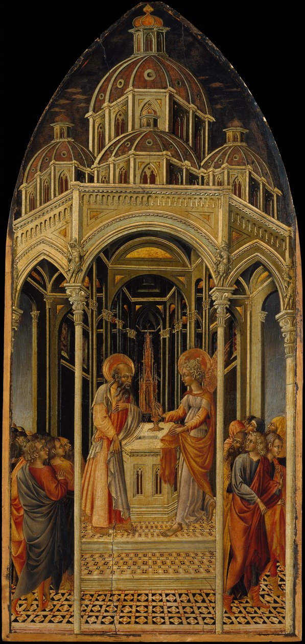 Zvěstování Zachariášovi, verso Anděl Zvěstování, ca. 1455-60. od Giovanni di Paolo