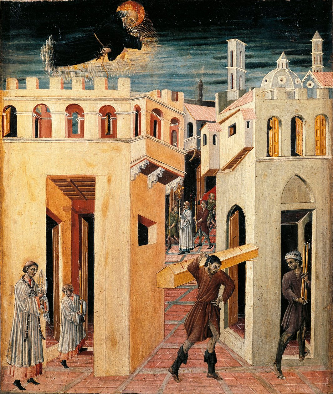 Zázrak svatého Mikuláše z Tolentina (Malba na dřevě od Giovanni di Paolo di Grazia