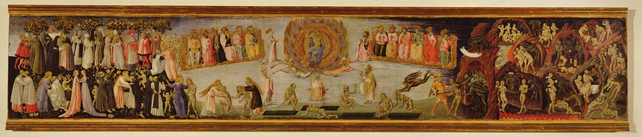 Poslední soud, panel predella zobrazující nebe a peklo od Giovanni di Paolo di Grazia
