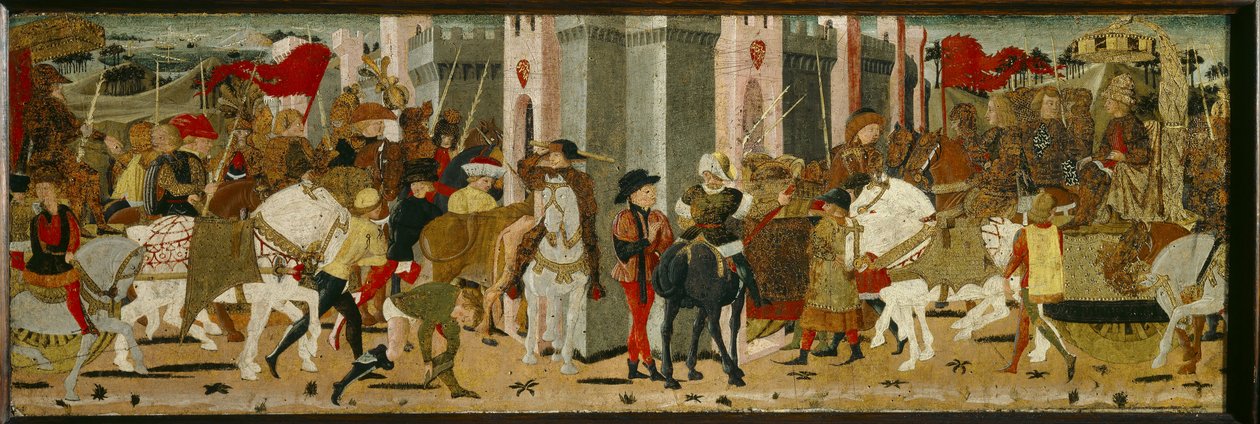 Panel Cassone: Triumfální vstup Romula a Tatia do Říma od Giovanni di Ser Giovanni