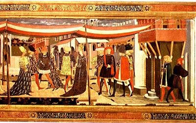 Přední část z Adimari Cassone, detail pravé části, cca 1450 (tempera na panelu) (detail 80304) (viz také 123486) od Giovanni di Ser Giovanni Scheggia