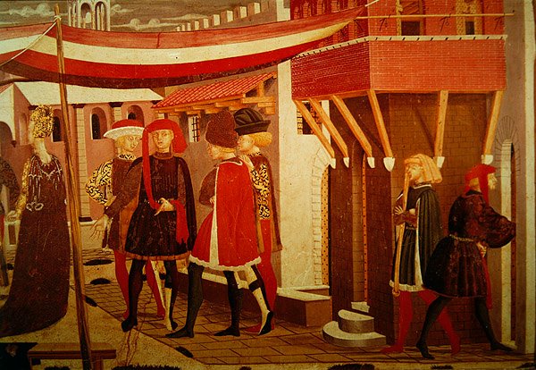 Přední strana z Adimari Cassone, detail pravého panelu, cca 1450 (tempera na panelu) (detail 166335, viz také 80304) od Giovanni di Ser Giovanni Scheggia