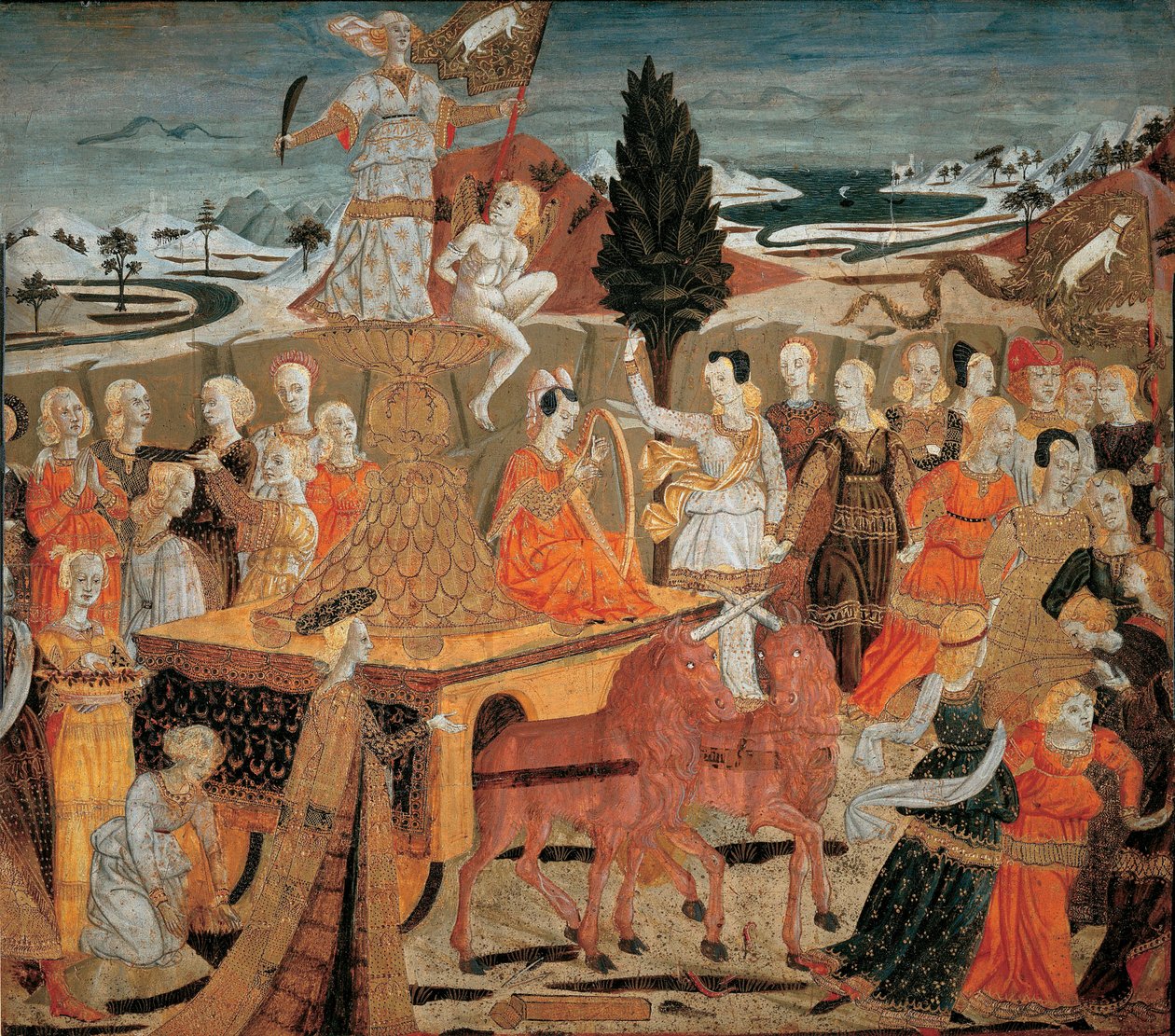Le triomphe de la custete - Triumf cudnosti - (Lo Scheggia) Giovanni di Ser Giovanni (1406-1486). Tempera na panelu od Giovanni di Ser Giovanni Scheggia