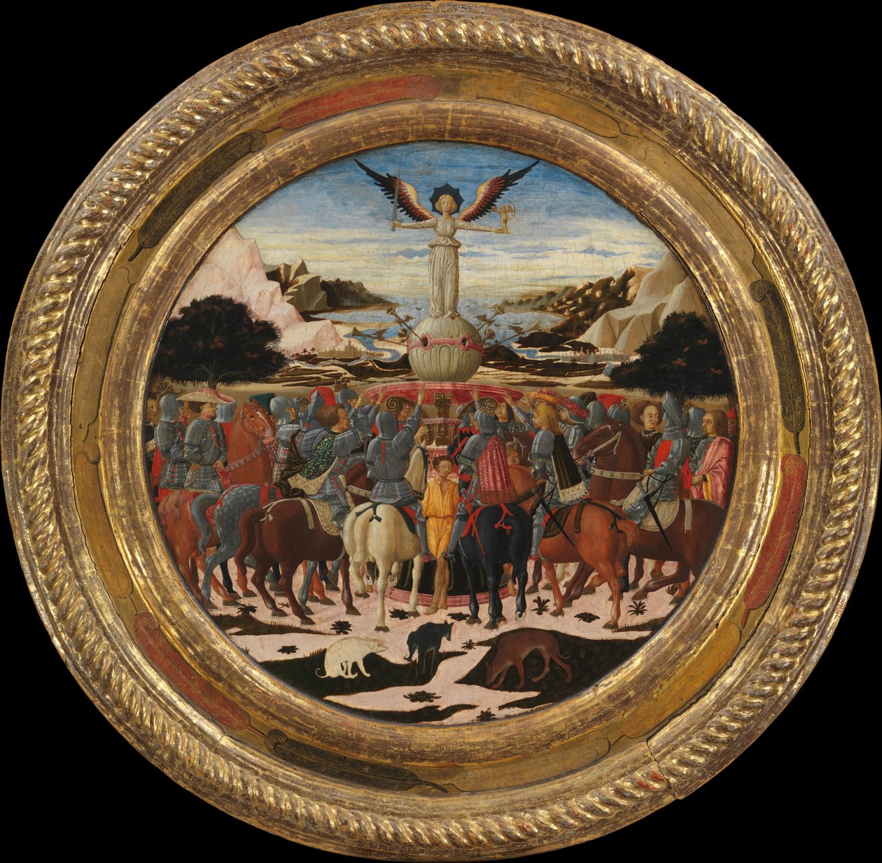 Triumf slávy, rodný talíř Lorenza Nádherného, kolem roku 1449 (tempera, stříbro a zlato na dřevě) od Giovanni di Ser Giovanni Scheggia
