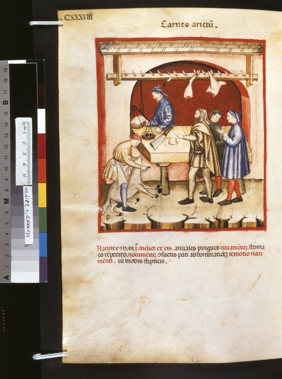 Theatrum sanitatis, Ububchasym de Baldach: "Carnes Arietum", první desetiletí 14. století (miniatura) od Giovannino de