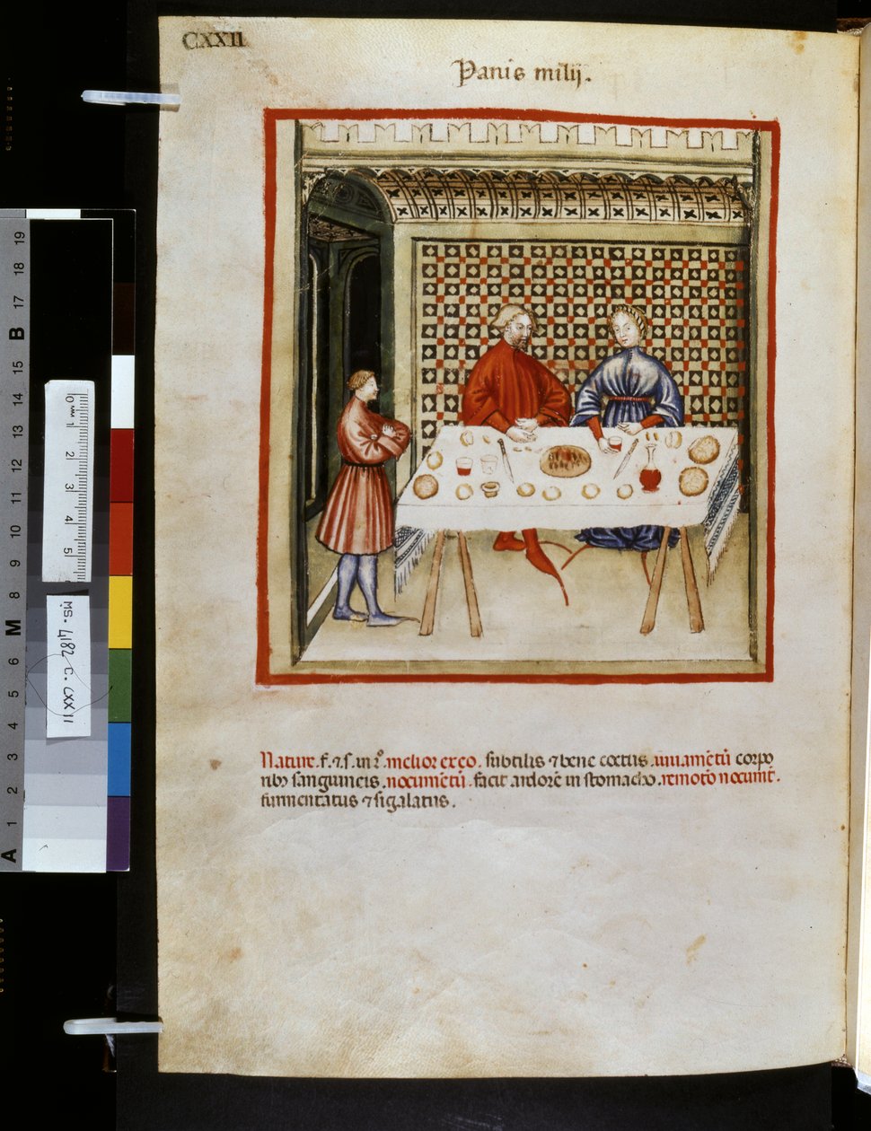 Theatrum sanitatis, Ububchasym de Baldach: "Panis Milij", první desetiletí 14. století (miniatura) od Giovannino de