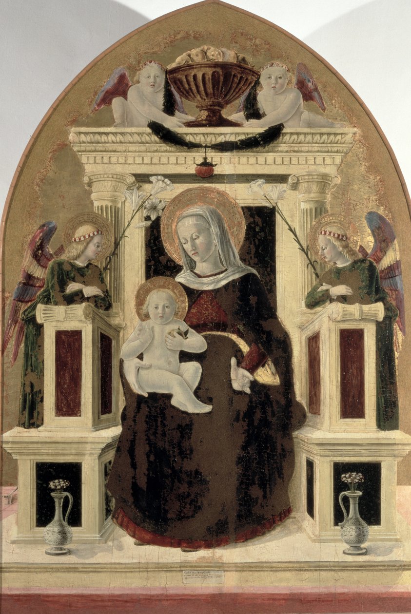 Madonna a dítě na trůnu s anděly (tempera na panelu) od Girolamo Giovanni