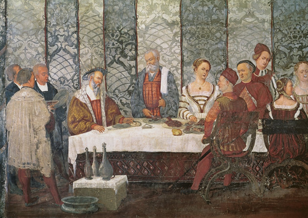 Hostina Bartolomea Colleoniho pro dánského krále Kristiána I., 1520-30 (detail) od Girolamo Romanino