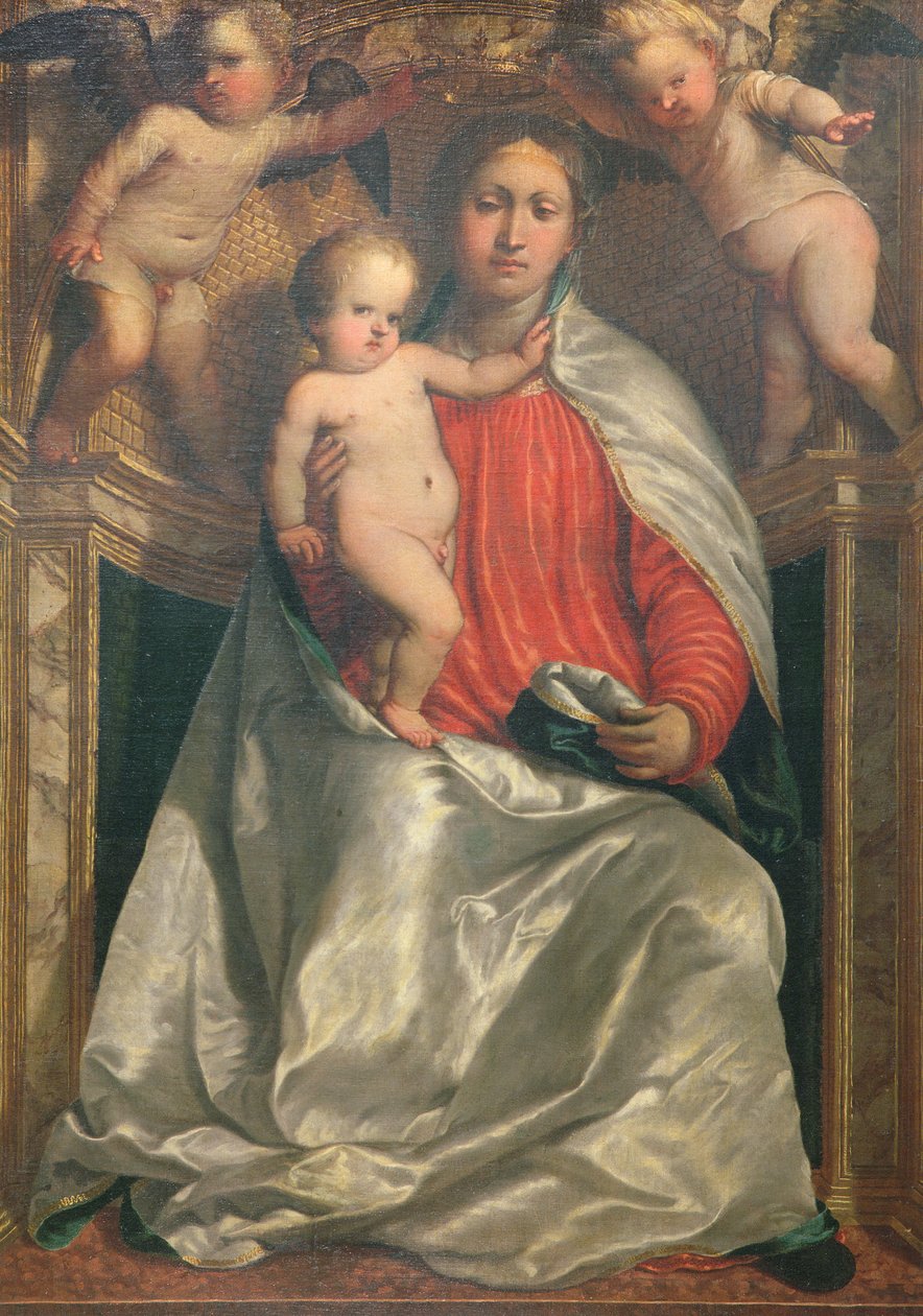 Madona s dítětem korunovaná dvěma anděly, kolem roku 1530 od Girolamo Romanino