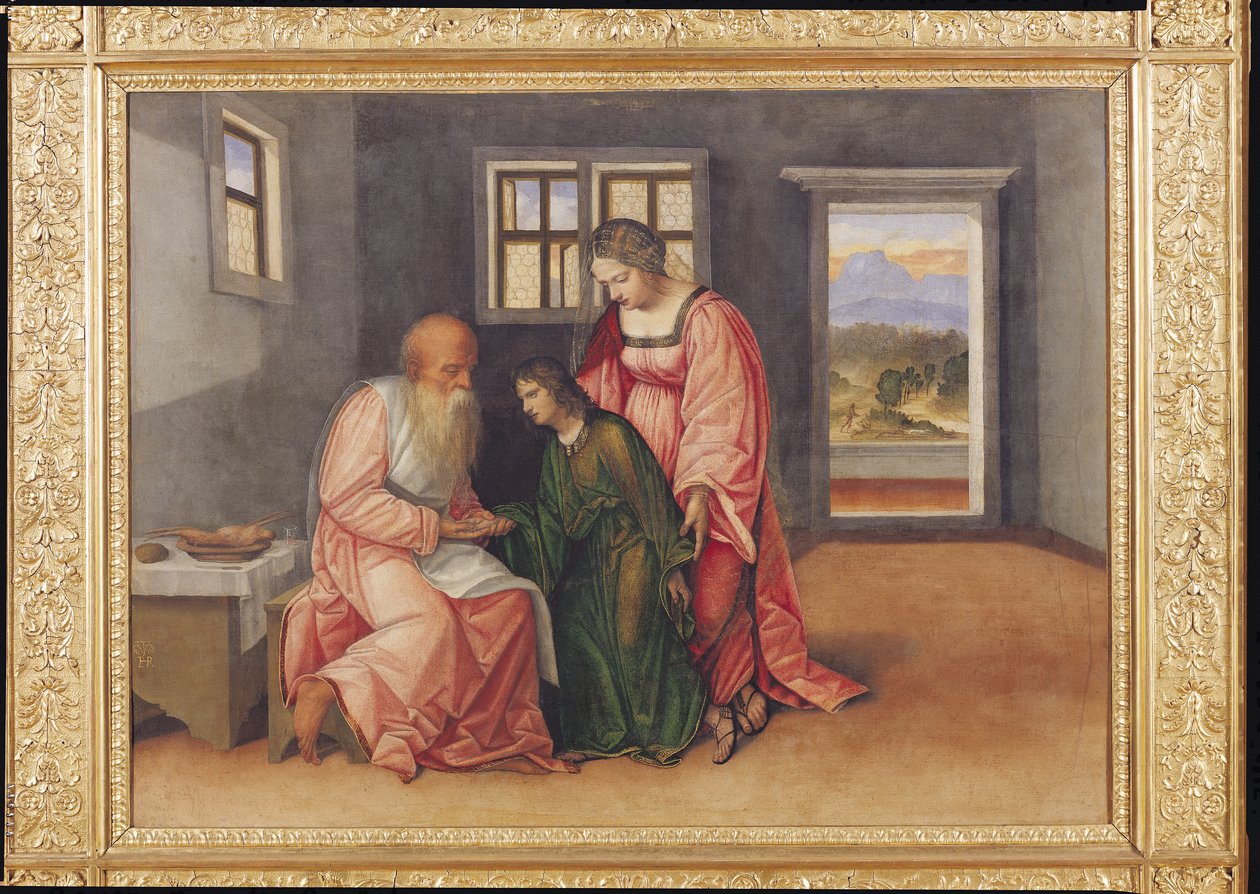 Isaac Blessing Jacob, cca 1520 (olej na plátně přenesený z panelu) od Girolamo da Treviso II
