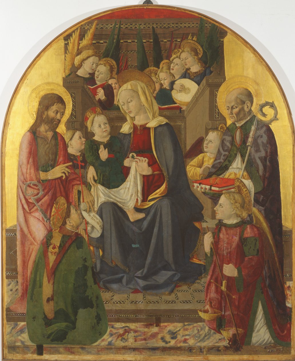 Madonna a dítě trůnící s anděly a svatými, cca 1440 (tempera na panelu se zlatem) od Girolamo di Giovanni di Camerino