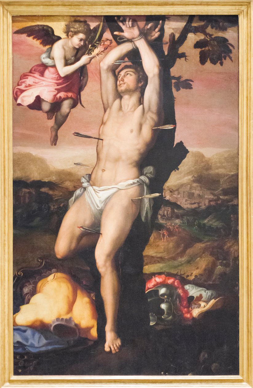 Svatý Šebestián dostává korunu a palmu mučednictví od Girolamo (1521 c.1580) Siciolante