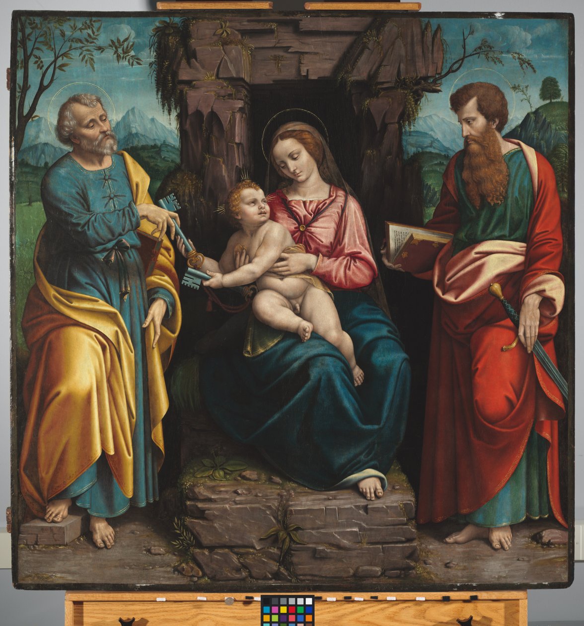 Panna s dítětem a svatými Petrem a Pavlem, asi 1540- 70 (olej na desce) od Girolamo Figino