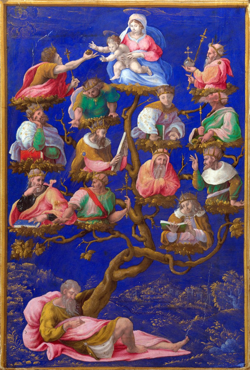 ""Strom Jesseho"" Obraz Gerolama Genga (1476-1551) kolem roku 1535 Londýn, Národní galerie od Girolamo Genga