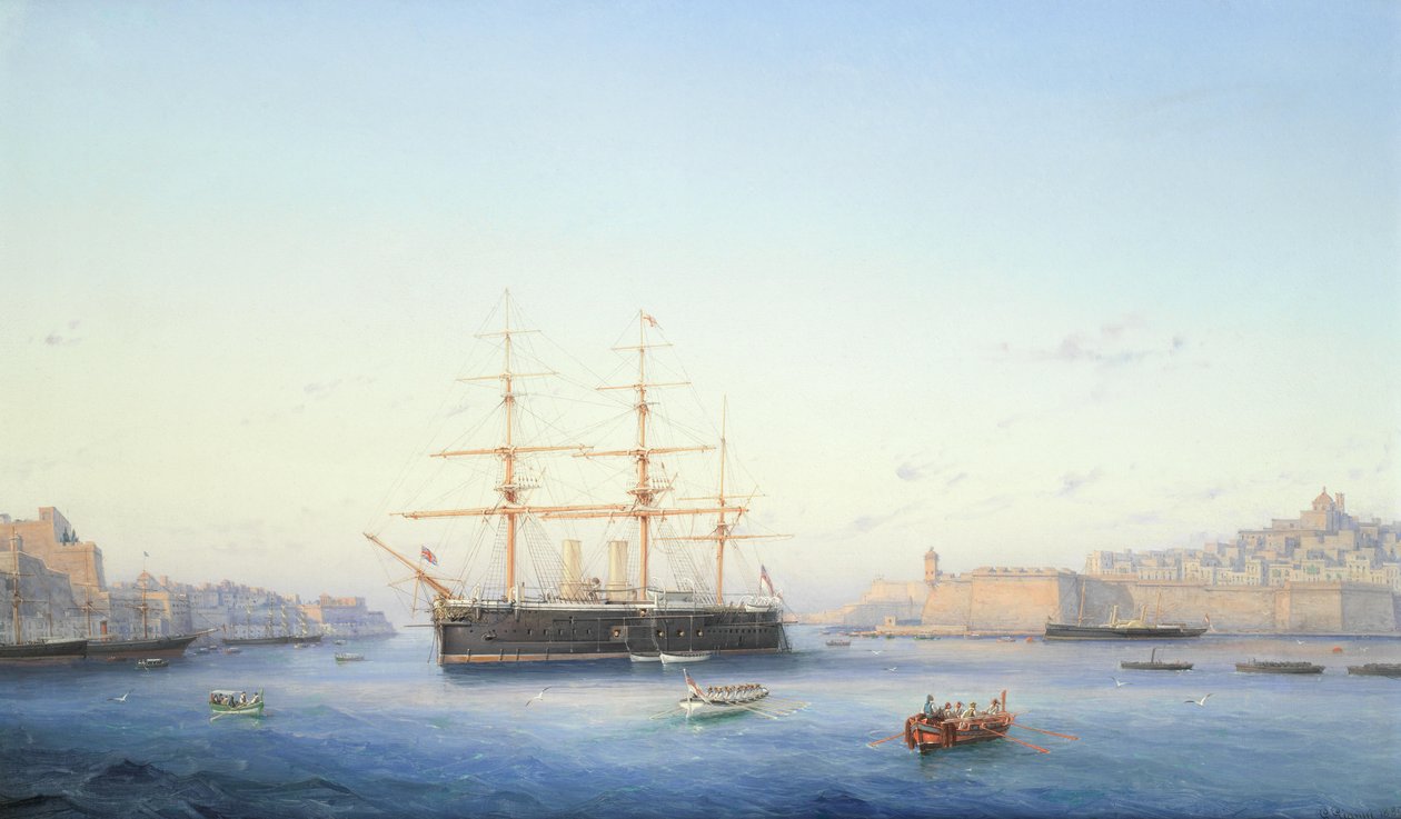 HMS Alexandra ve Velkém přístavu na Maltě od Girolamo Gianni