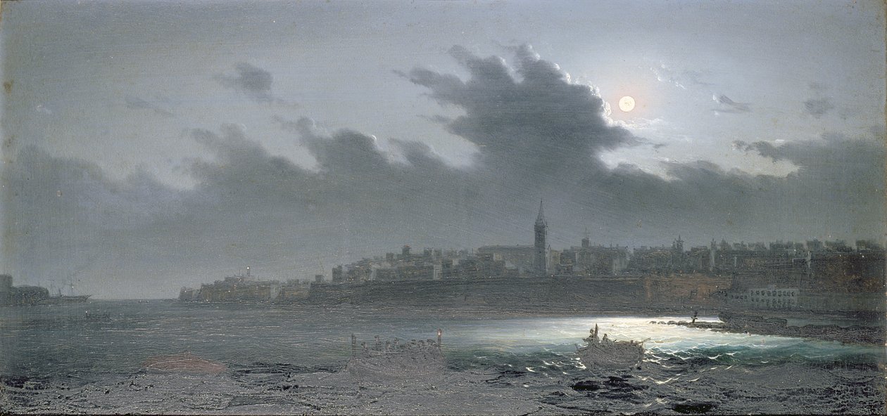 Pohled na Maltu u přístavu v noci, 1876 od Girolamo Gianni