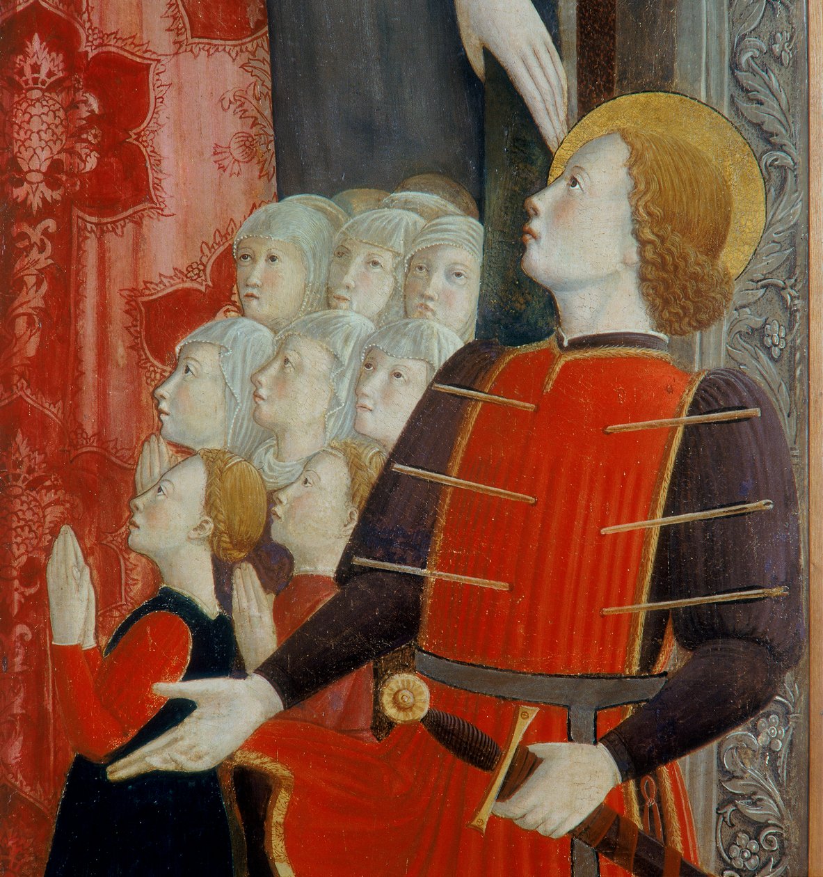 Detail sv. Šebestiána, Madonna della Misericordia se sv. Venantiem a sv. Šebestiánem, 1463 od Girolamo Giovanni