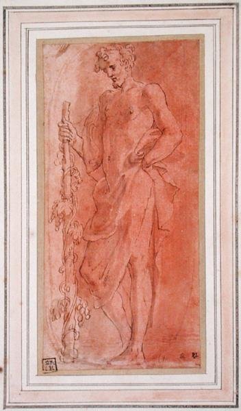 Bacchus (pero a hnědý inkoust a mytí na papíře) od Girolamo Mazzola Bedoli