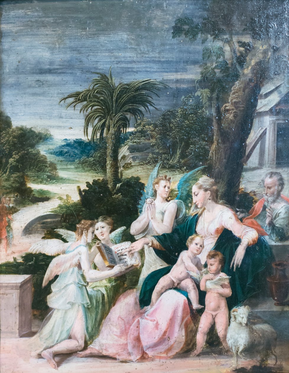 Svatá rodina s baptistou a anděly od Girolamo Mazzola Bedoli