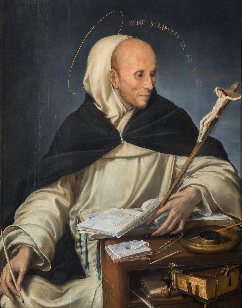 Portrét mnicha oblečeného jako sv. Tomáš Akvinský od Girolamo Mazzola Bedoli