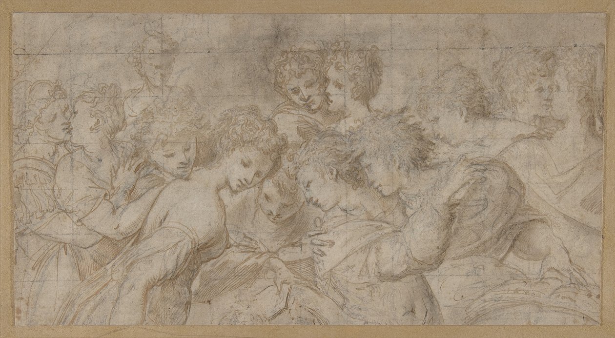 Objímající ženské postavy, někteří drží hudební partitury., 1570-73. od Girolamo Mirol.