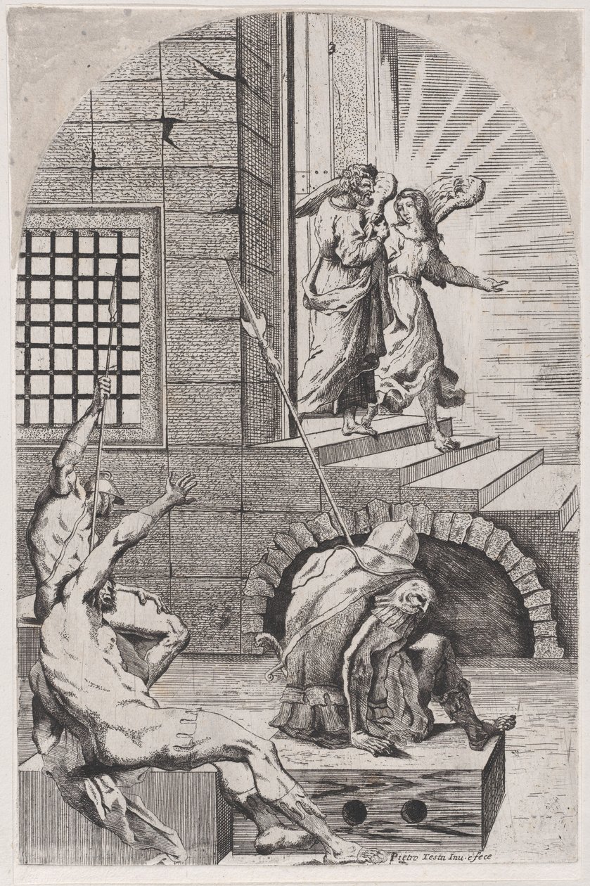 Svatý Petr byl propuštěn z vězení andělem, 1650-70. od Girolamo Pedrignani