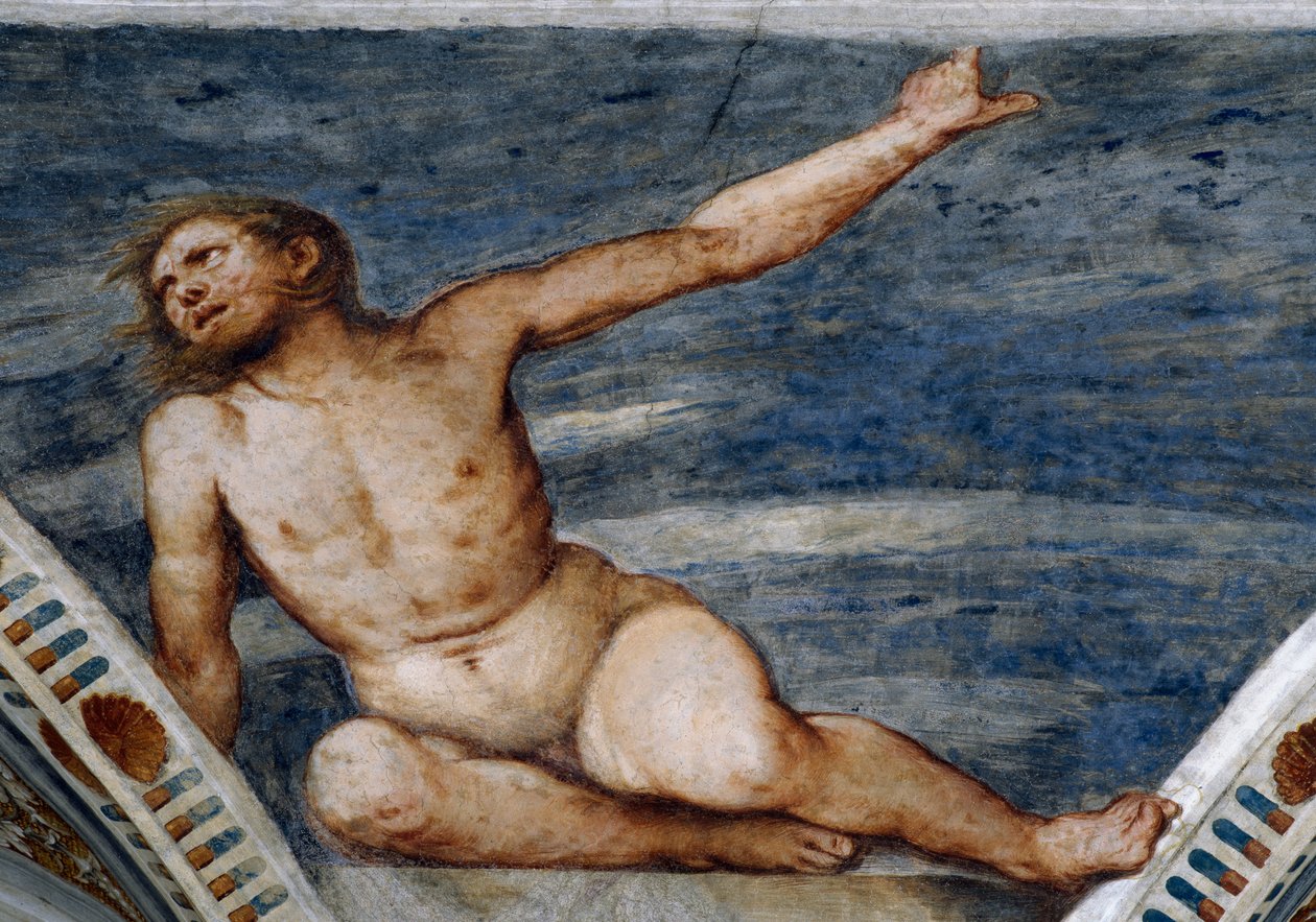 Mužský akt, Detail fresek od Girolama Romanina (cca 1484-po 1559), na objednávku Bernarda Clesia od Girolamo Romanino