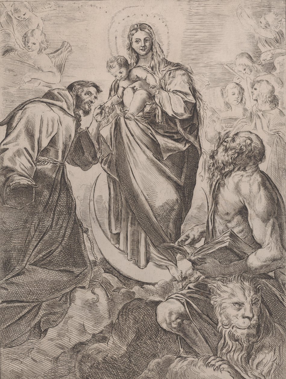 Panna Maria se svatými Jeronýmem a Františkem, 1660-80. od Girolamo Rossi
