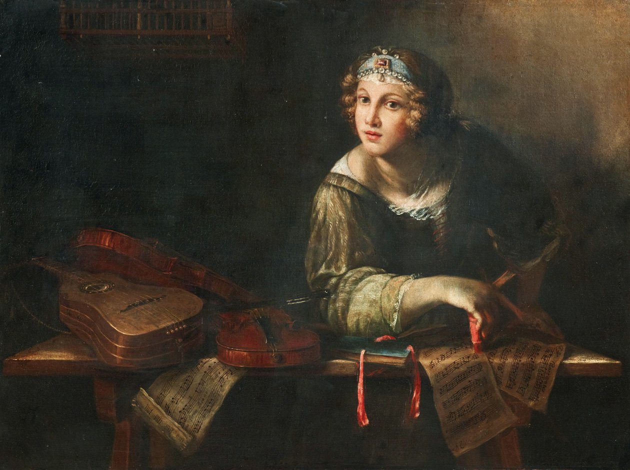 Alegorické zobrazení s hudebními nástroji a notami, druhá polovina 17. od Girolamo Scaglia