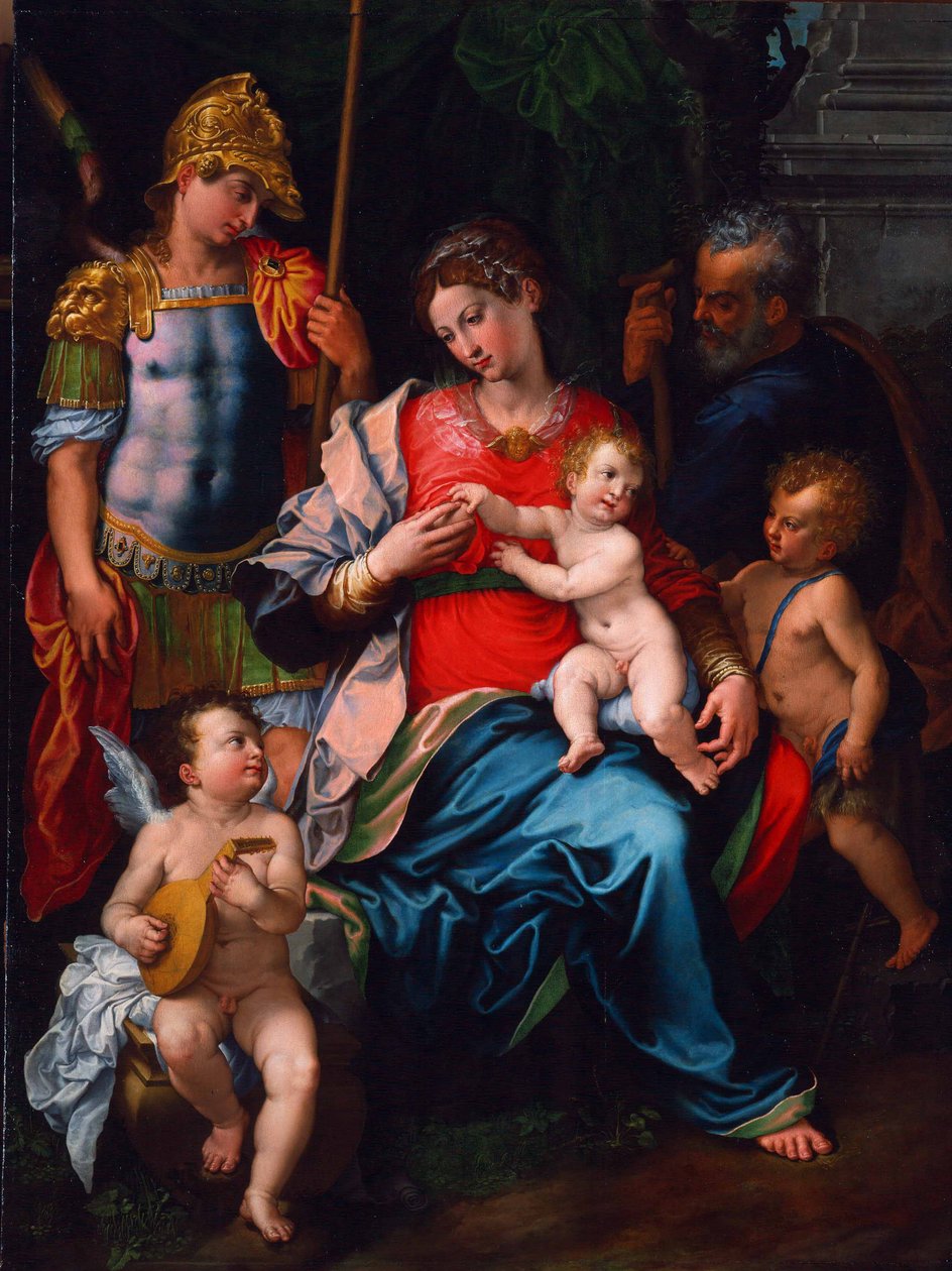 Panna a dítě se svatými Janem Křtitelem, Michaelem Archandělem a Josefem, 1545 od Girolamo Sciolante da Sermoneta