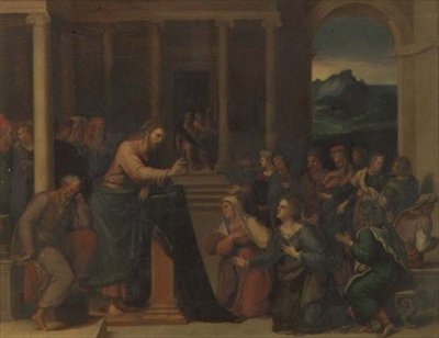 Kristus v domě Marie a Marty (panel) od Girolamo da Carpi