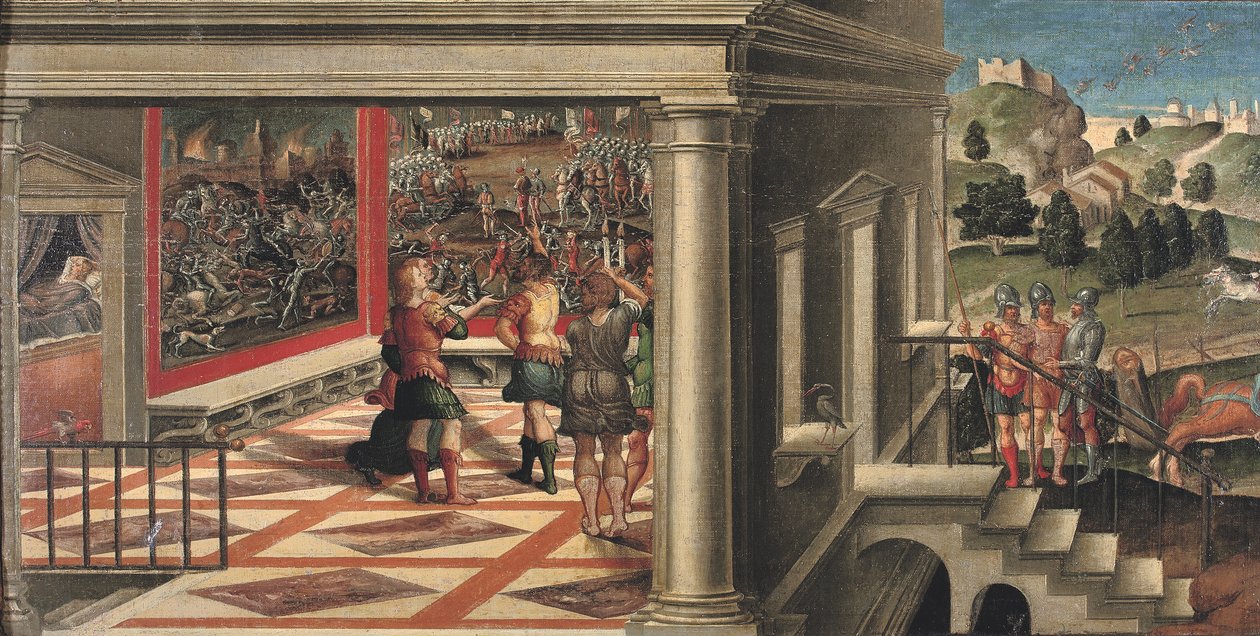 Scény z Orlando Furioso (detail) (olej na plátně položeném na panelu) od Girolamo da Santacroce