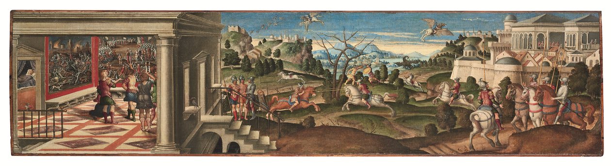 Scény z Orlanda Furiosa (olej na plátně položeném na panelu) od Girolamo da Santacroce