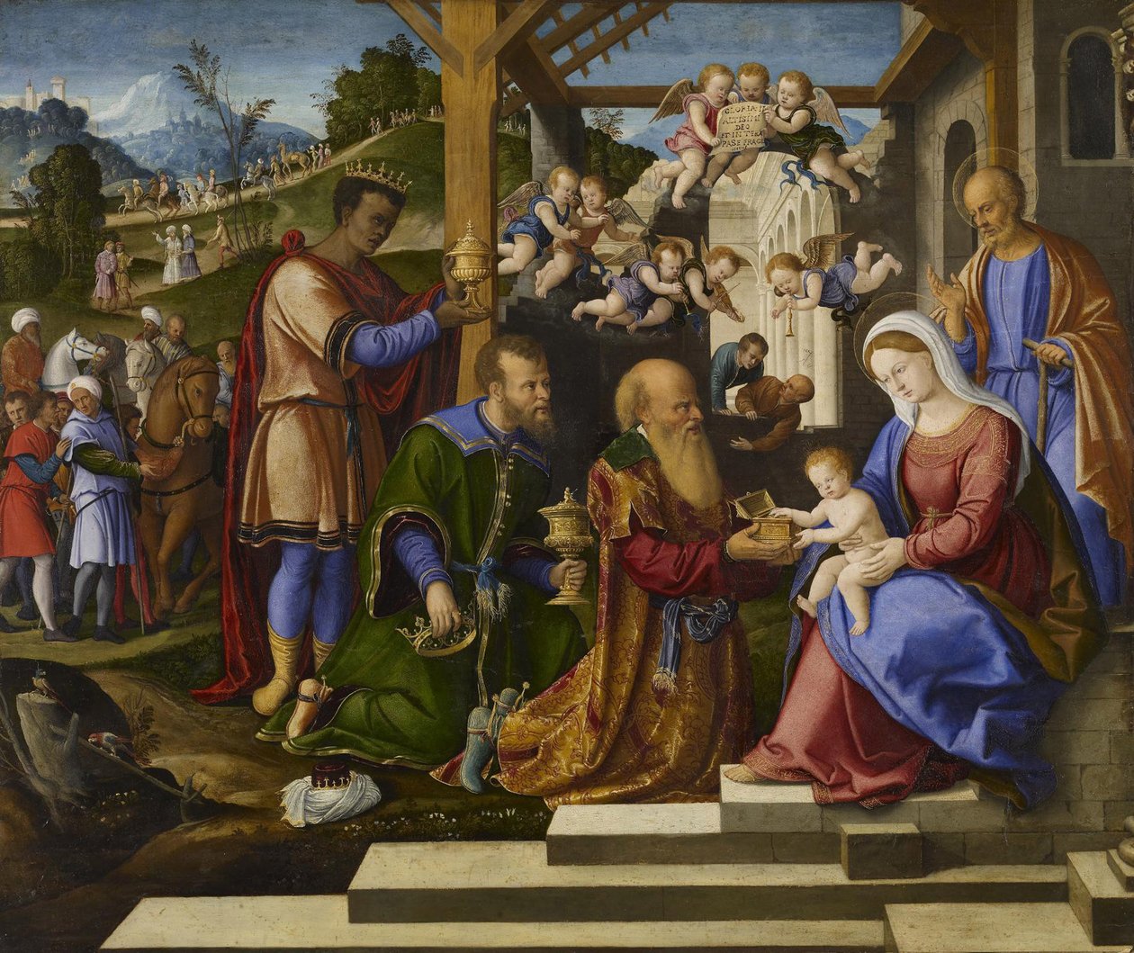 Klanění tří králů, cca 1525-1530 od Girolamo da Santacroce