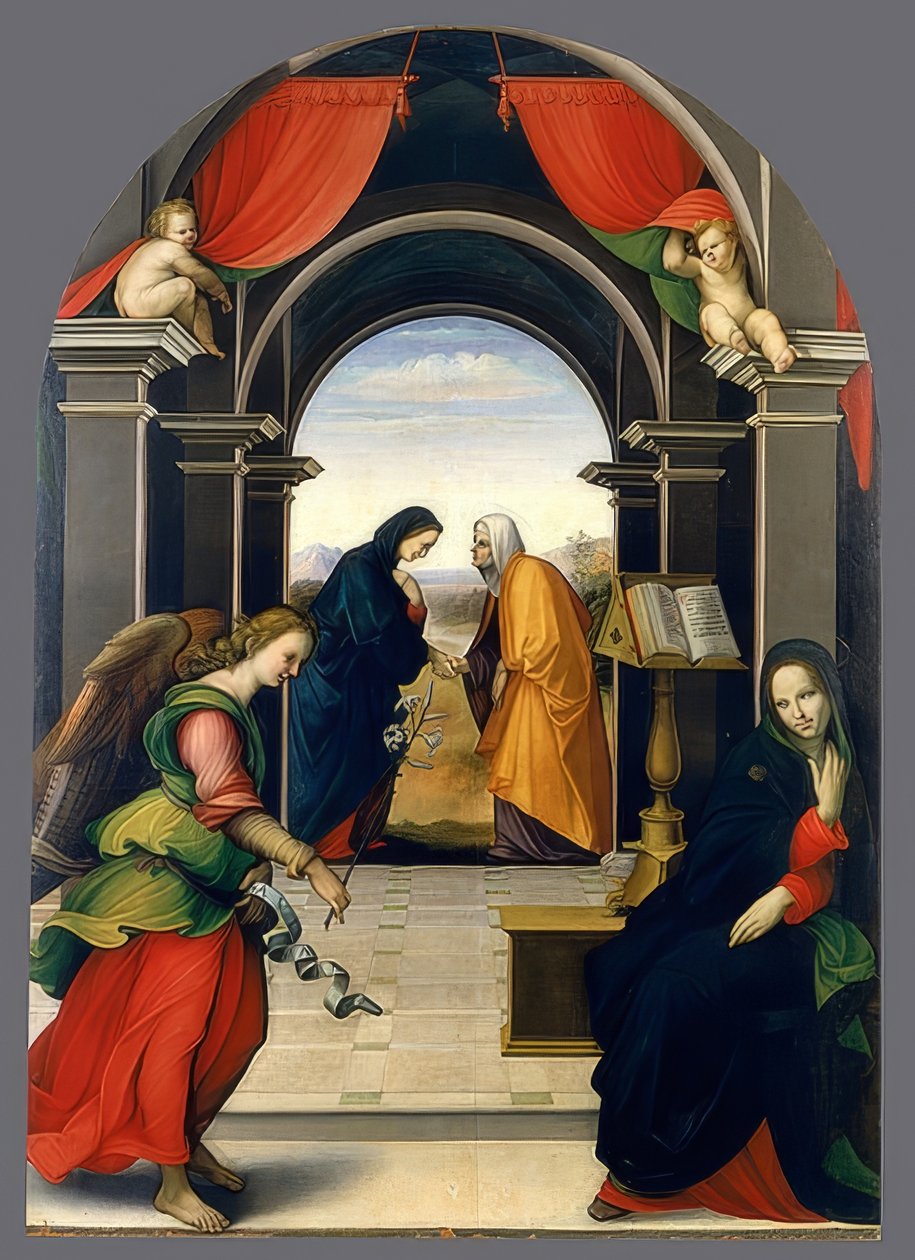 Zvěstování a Navštívení Panny Marie. 1500-1535 od Girolamo del Pacchia