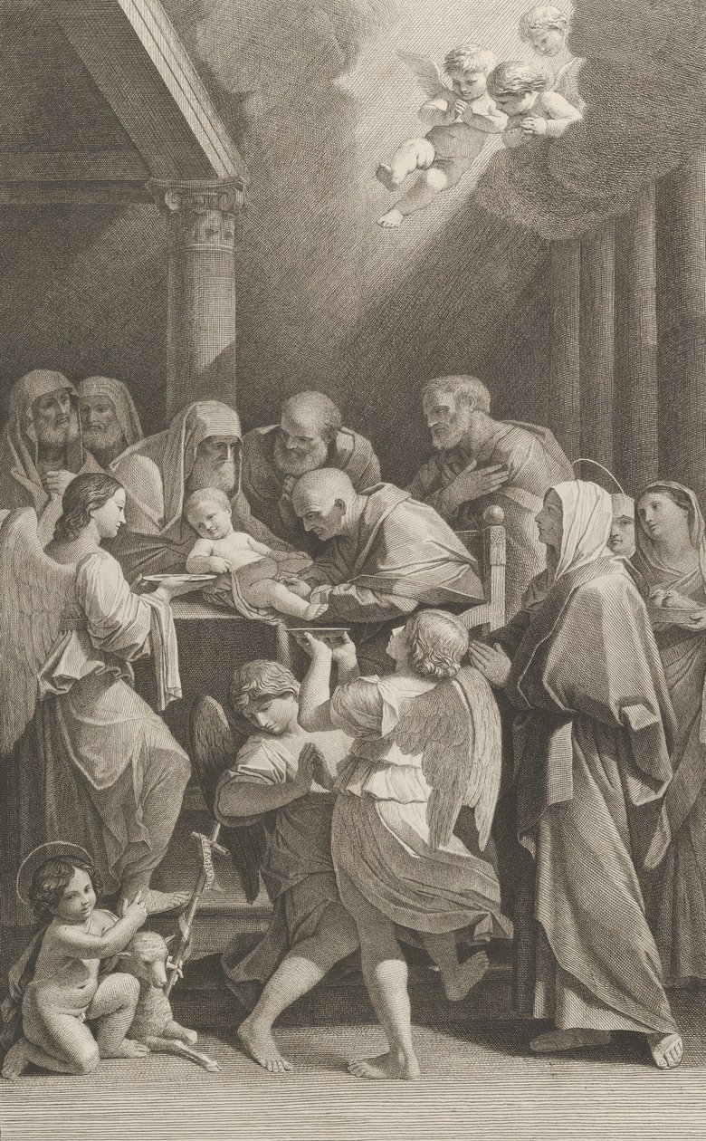 Obřízka Krista, skupina mužů, žen a andělů, kteří ho obklopovali,..., ca. 1760-1800. od Giuliano Traballesi