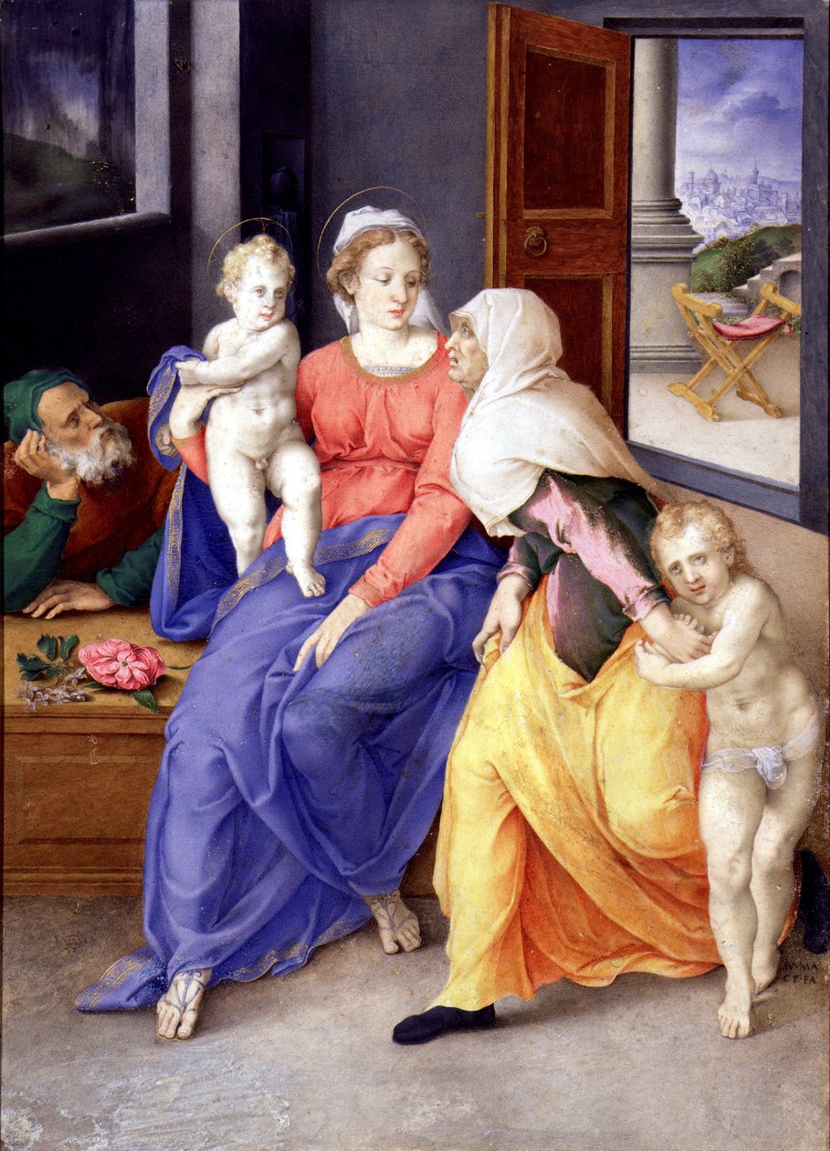 Svatá rodina se Santa Isabel a San Juanito od Giorgio Giulio Clovio