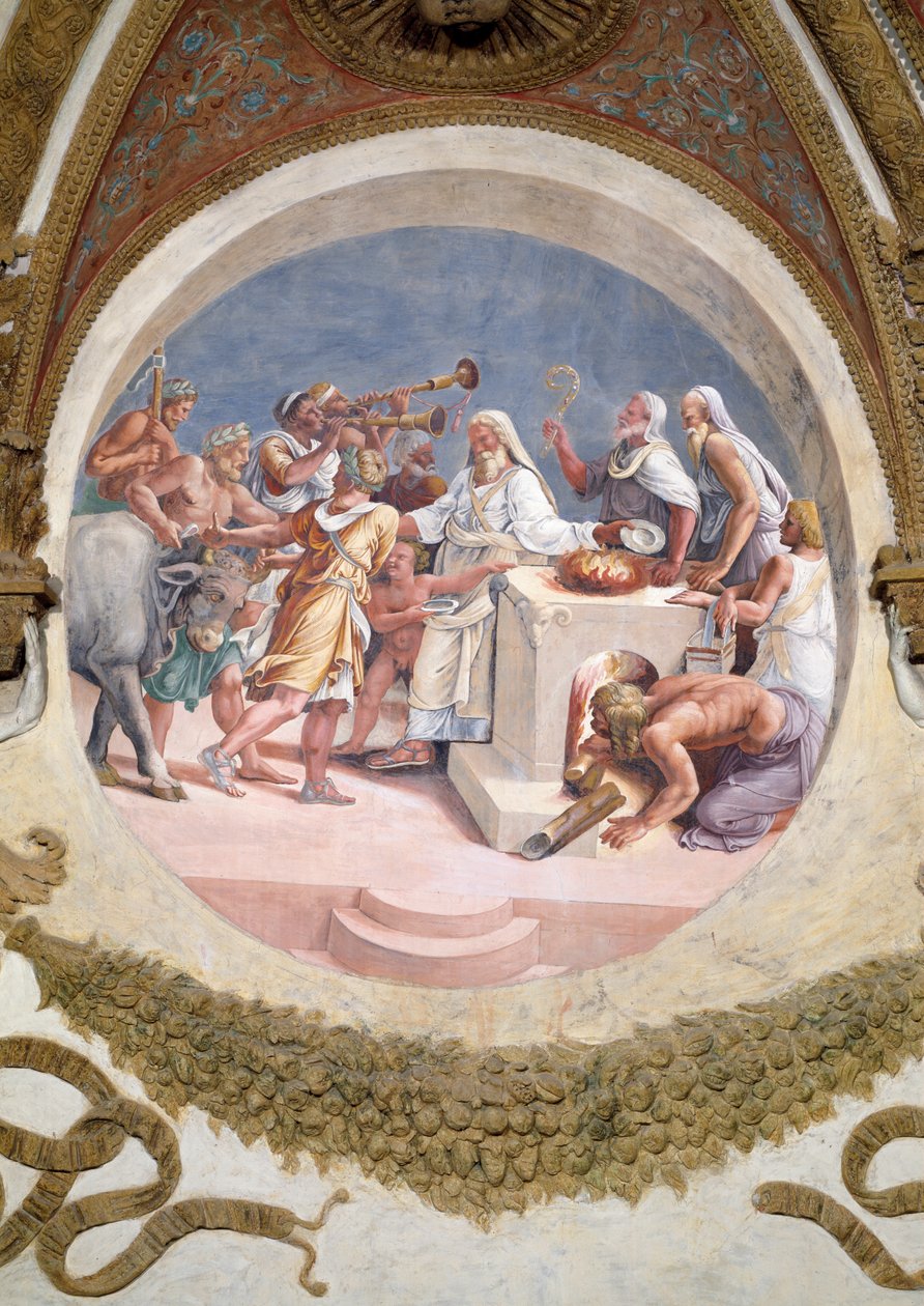 Oběť vola, z Camera dei Venti, 1528 od Giulio Romano