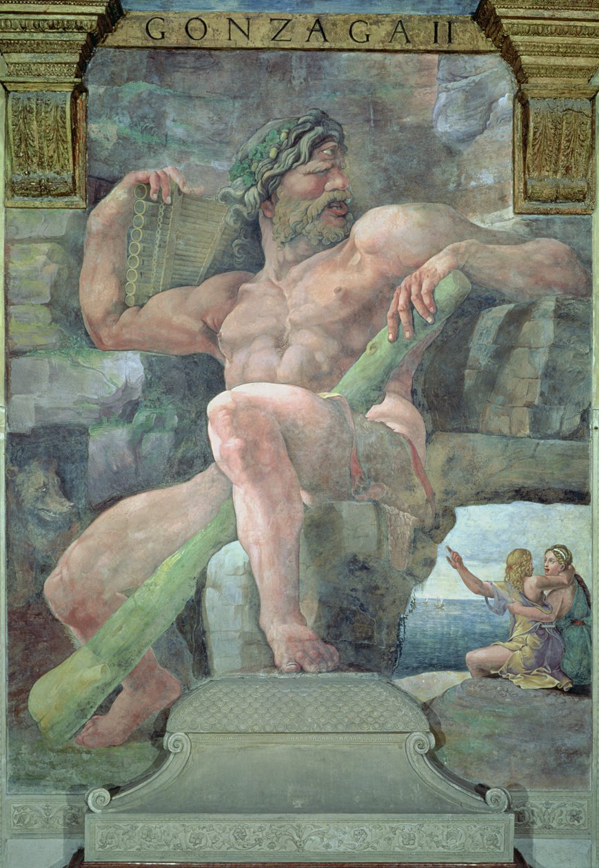 Obr Polyphemus s Galateou a pastevcem Acisem, ze Sala di Amore e Psiche, 1528 od Giulio Romano