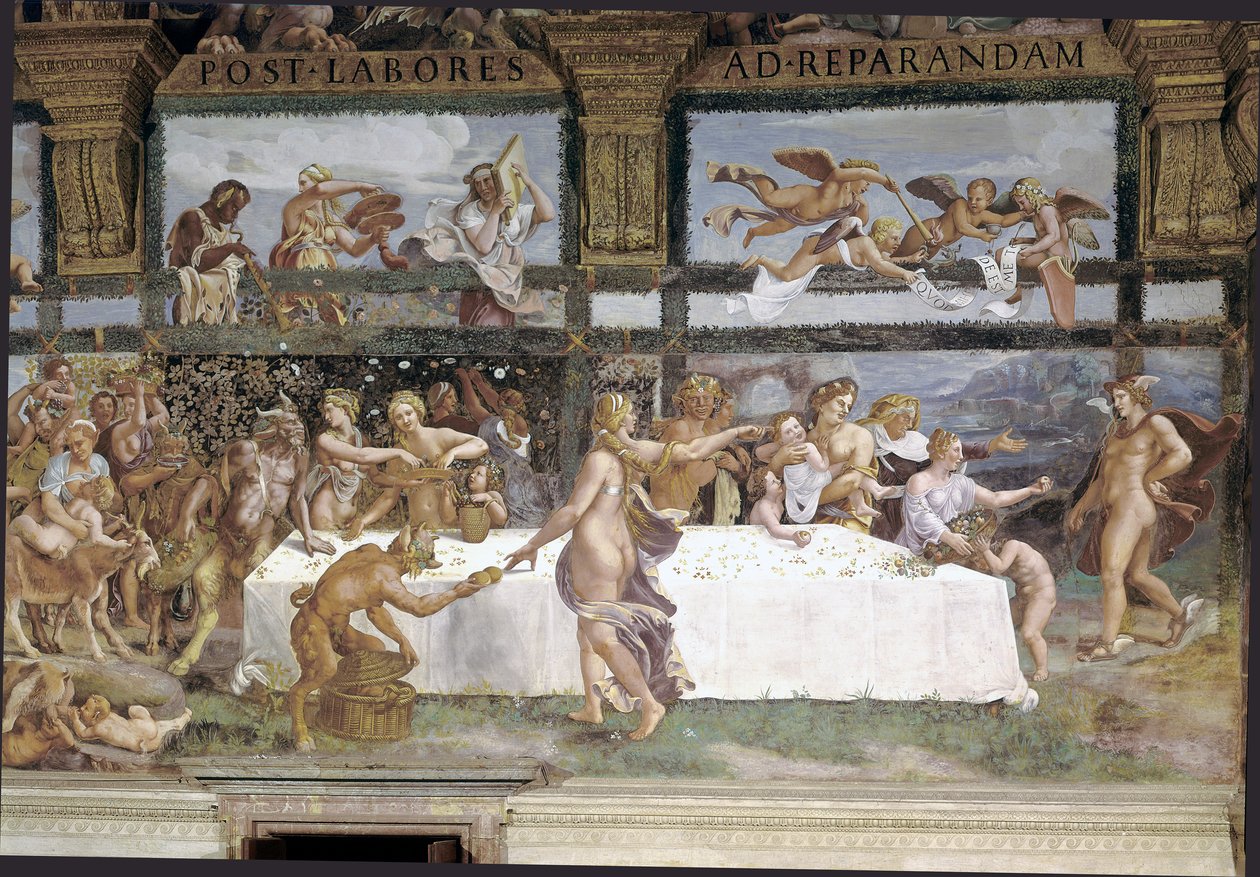 Přípravy na banket bohů na svatbu Amora a Psyché, detail od Giulio (1483 1520) Romano