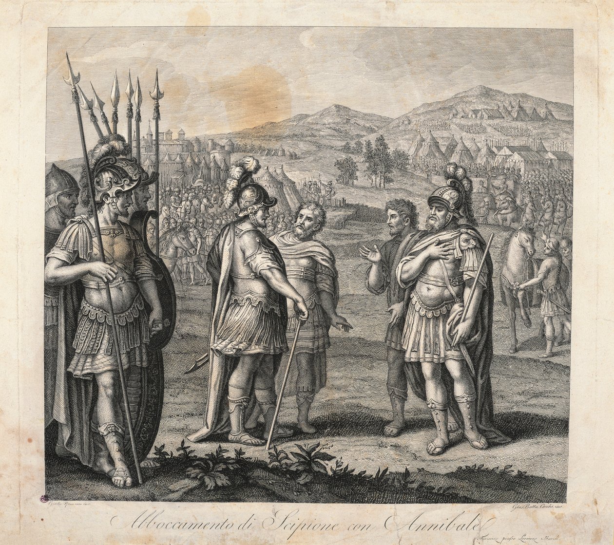 Setkání Hannibala a Scipia během punských válek (lept) od Giulio (after) Romano