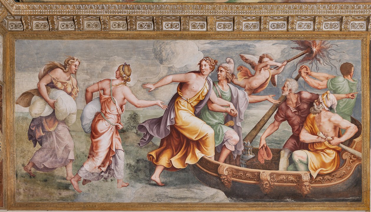 Únos Heleny, Trojský kůň, Trojská komnata (Sala di Troia) od Giulio (and workshop) Romano