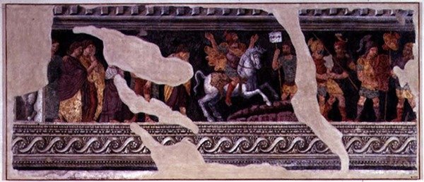 Fragment scény triumfu (freska) od Giulio (school of) Romano